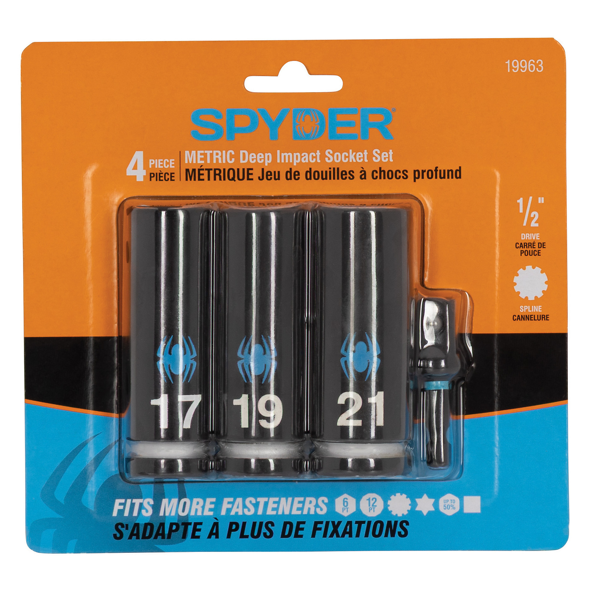 Spyder 4-Piece 1/2in. Drive Universal Spline Impact Socket Set — Metric, 17mm, 19mm, 21mm, Deep Well Design, Model# 19963
